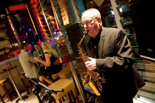 Saxophonist Martin Little in the new outdoor gaming terrace
